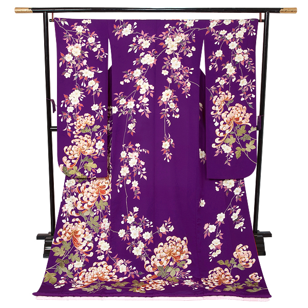 最終ねは引き　振袖 黒と紫の花柄 振袖】黒/紫・ﾊﾞﾗ | 二十歳振袖館Az