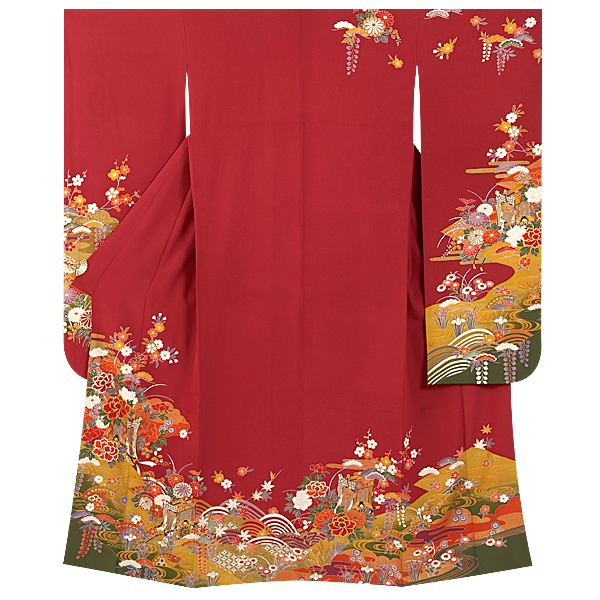 振袖：R044 エンジ 四季文☆(絹)(s)│ 振袖レンタル │ 京都着物