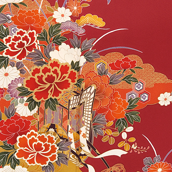振袖：R044 エンジ 四季文☆(絹)(s)│ 振袖レンタル │ 京都着物