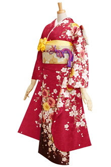 スモールサイズ 格子に図案化された桜模様が素敵な振袖 さくら furisode hakama collection