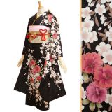 未着用 袋帯 カトレア ラン 花 黒地 着物 091w o