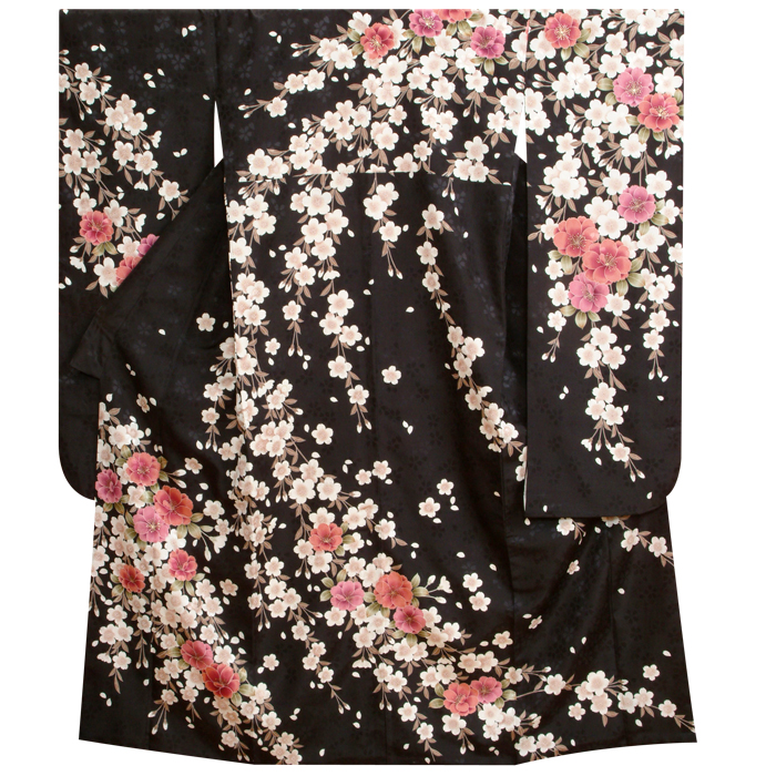 振袖：R068 黒 しだれ桜(R256)│ 振袖レンタル │ 京都着物