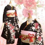 振袖：R068 黒 しだれ桜(R256)│ 振袖レンタル │ 京都着物