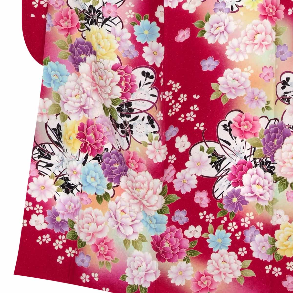 振袖：R1026 赤 彩色牡丹(絹)│ 振袖レンタル │ 京都着物レンタル夢館