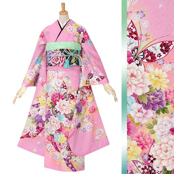 振袖 友禅 牡丹、菊、藤、梅、桜、椿（振袖：R1608 Xmiss ピンク