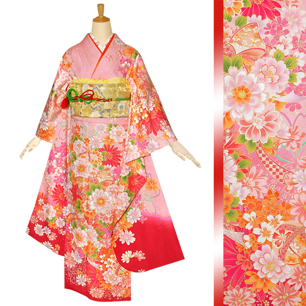 振袖：R1047 ピンク 桜にマーガレット☆(絹)│ 振袖レンタル