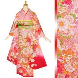 振袖：R1047 ピンク 桜にマーガレット☆(絹)│ 振袖レンタル