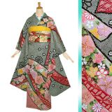 振袖：R1092 黒 疋田熨斗に桜(絹)(宅)│ 振袖レンタル │ 京都着物