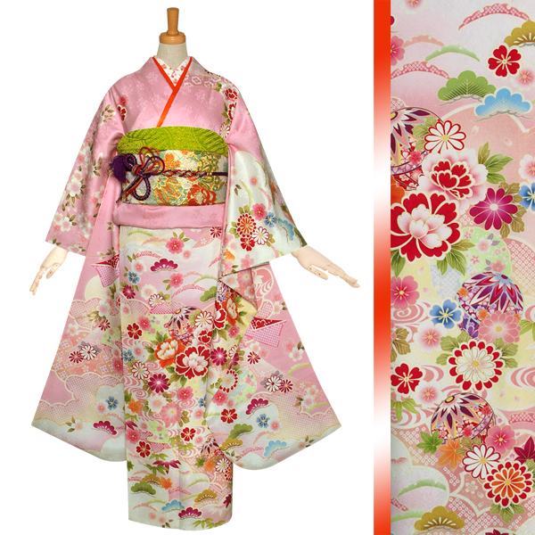 振袖：R1133 ピンク 熨斗に花てまり☆(絹)(宅)│ 振袖レンタル │ 京都