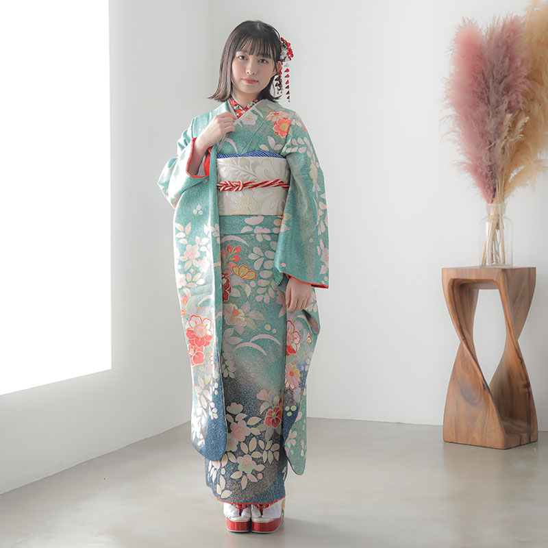 フルセット 七五三 7歳女の子 着物＆帯＆長襦袢＆小物セット オレンジ