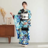 振袖：R1189 黒青 薔薇☆(絹)(宅)│ 振袖レンタル │ 京都着物レンタル夢館