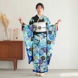 振袖：R1189 黒青 薔薇☆(絹)(宅)│ 振袖レンタル │ 京都着物レンタル夢館