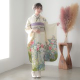 振袖：R1248 きもの道楽 オフホワイト 鳳凰に四季の花々│ 振袖