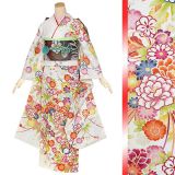 振袖：R1331 白 花紋に花くす玉 ☆(絹)│ 振袖レンタル │ 京都着物
