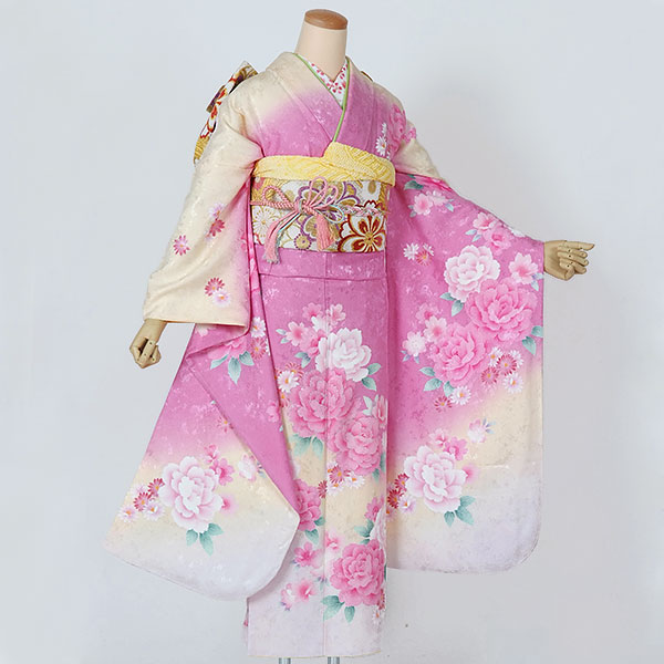 振袖：R1341 ピンク 桜に菊☆(絹)(w)│ 振袖レンタル │ 京都着物