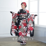 白×黒 桜 牡丹 振袖 身丈161 振袖レンタル 黒 牡丹に桜 成人式 結婚式 対応身長154〜165cm 2〜11月