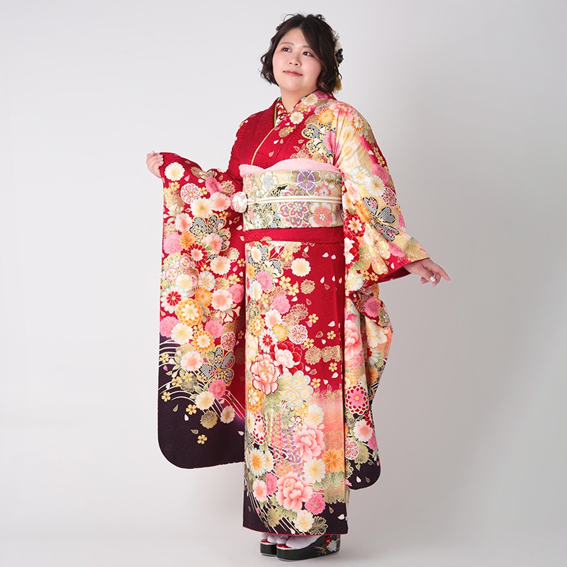 振袖：R1384 赤 桜花藤牡丹☆(絹)(特)│ 振袖レンタル │ 京都着物