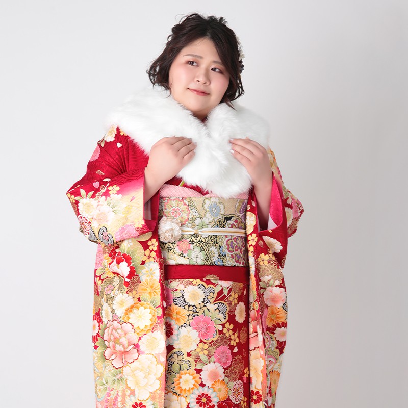 振袖：R1384 赤 桜花藤牡丹☆(絹)(特)│ 振袖レンタル │ 京都着物