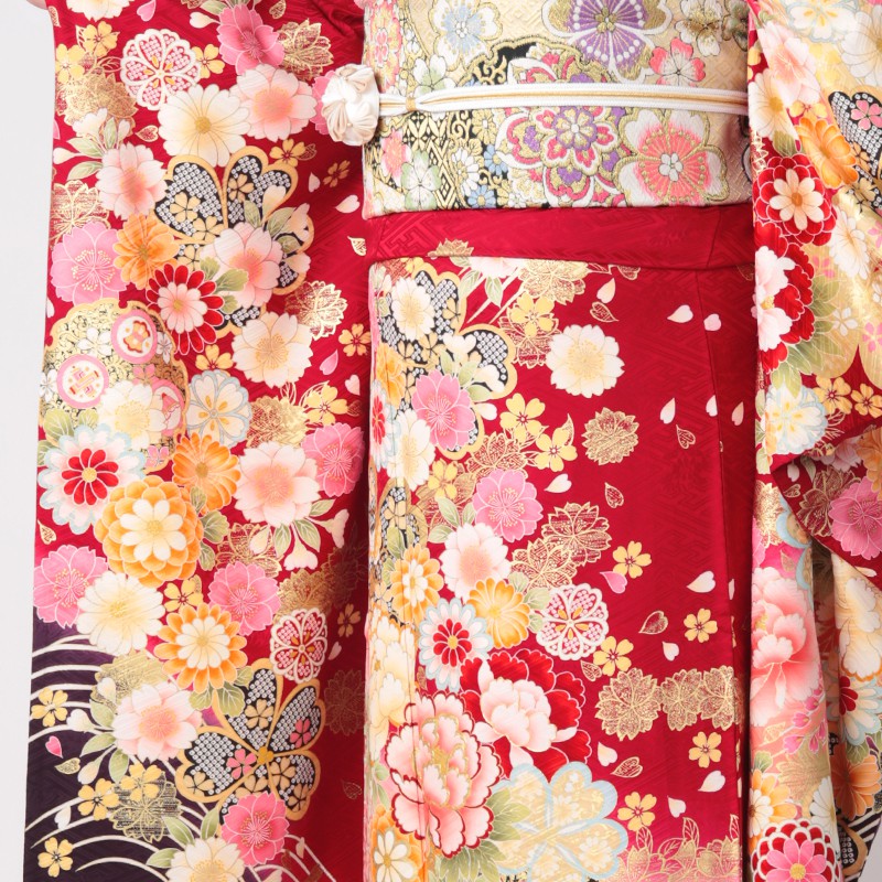 振袖:R1384 赤 桜花藤牡丹☆(絹)(特)│ 振袖レンタル │ 京都着物 振袖:R1384 赤 桜花藤牡丹☆(絹)(特)│ 振袖レンタル │ 京都着物