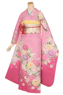 振袖：R987 ピンク 牡丹と八重桜☆(絹)│ 振袖レンタル │ 京都着物