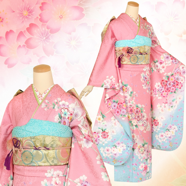 振袖：R1403 【訳あり】ピンク 枝垂桜☆(絹)(宅)│ 振袖レンタル