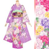 振袖：R1405 薄紫 薔薇と蝶☆(絹)│ 振袖レンタル │ 京都着物レンタル夢館