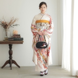 振袖：R1425 白 吉祥熨斗目に枝垂桜☆(絹)│ 振袖レンタル │ 京都着物