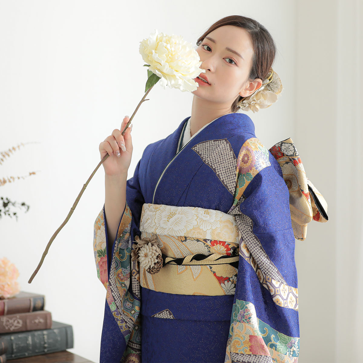 振袖袴： R1429青 熨斗に菊花☆(絹)│ 袴レンタル │ 京都着物