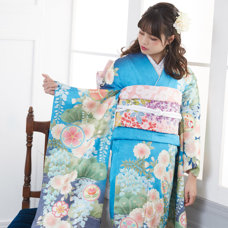 振袖：R1488 MIIA 水色 桜松藤(絹)│ 振袖レンタル │ 京都着物