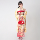 振袖：R1493 黄 吉祥菊牡丹に貝桶(絹)(R873)│ 振袖レンタル │ 京都