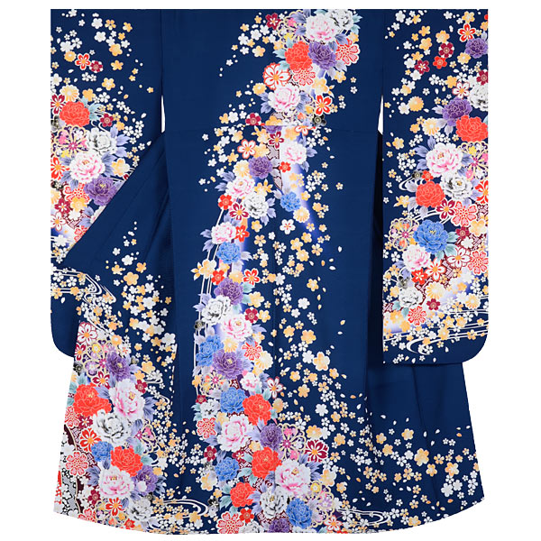 振袖：R1504 紺 流水牡丹桜│ 振袖レンタル │ 京都着物レンタル夢館