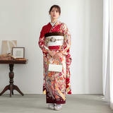振袖：R1530 白赤 束熨斗花☆(絹)│ 振袖レンタル │ 京都着物レンタル夢館