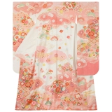 振袖：R1532 白×ピンク 雲取 花と鞠 宝尽くし☆(絹)│ 振袖レンタル
