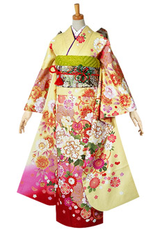 振袖：R1868 黄色 牡丹桜ねじ梅☆(絹)(R1548)│ 振袖レンタル │ 京都