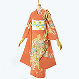 振袖：R156 【訳あり】柿色 唐花文様☆(絹)│ 振袖レンタル │ 京都