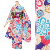 振袖：R1596 和遊日 ベージュ×ピンク×紫 梅菊│ 振袖レンタル │ 京都