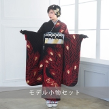 振袖：R1668 モダンアンテナ 黒 孔雀☆(絹)│ 振袖レンタル │ 京都
