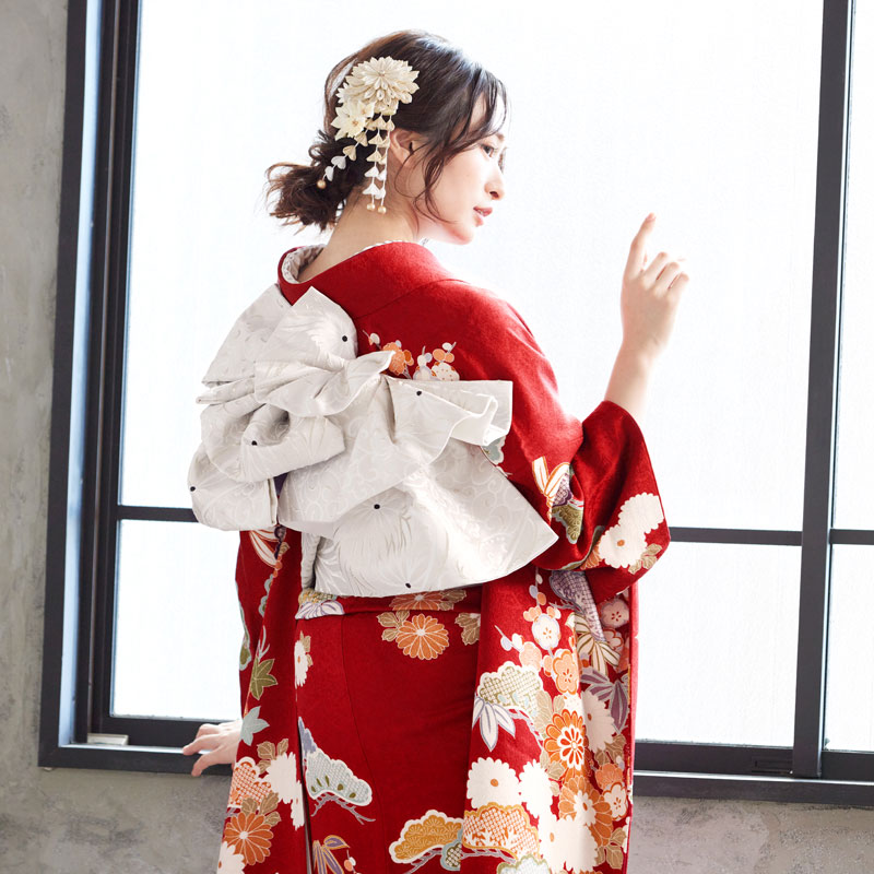 振袖：R1786 赤 松竹梅菊牡丹に幔幕☆(絹)│ 振袖レンタル │ 京都着物