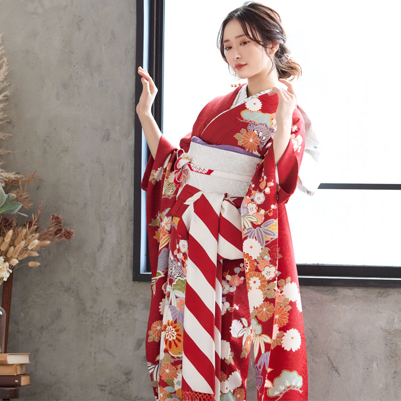 振袖：R1786 赤 松竹梅菊牡丹に幔幕☆(絹)│ 振袖レンタル │ 京都着物