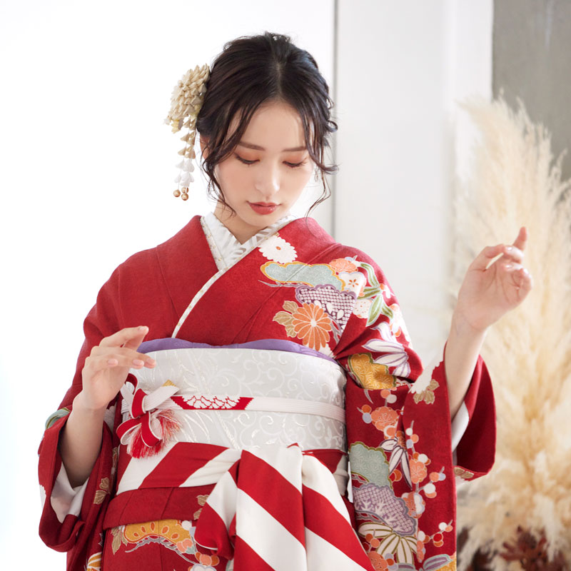 振袖：R1786 赤 松竹梅菊牡丹に幔幕☆(絹)│ 振袖レンタル │ 京都着物