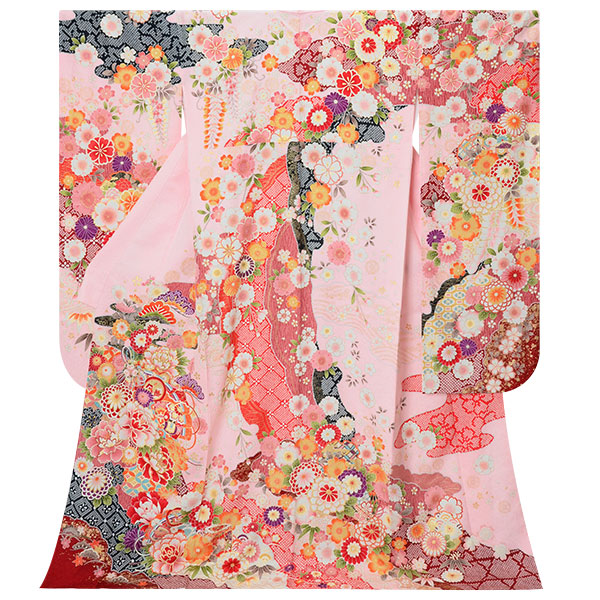 振袖：R1817 ピンク 桧扇に花（絹）│ 振袖レンタル │ 京都着物