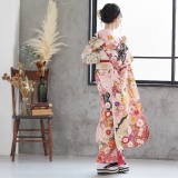 振袖：R1817 ピンク 桧扇に花（絹）│ 振袖レンタル │ 京都着物