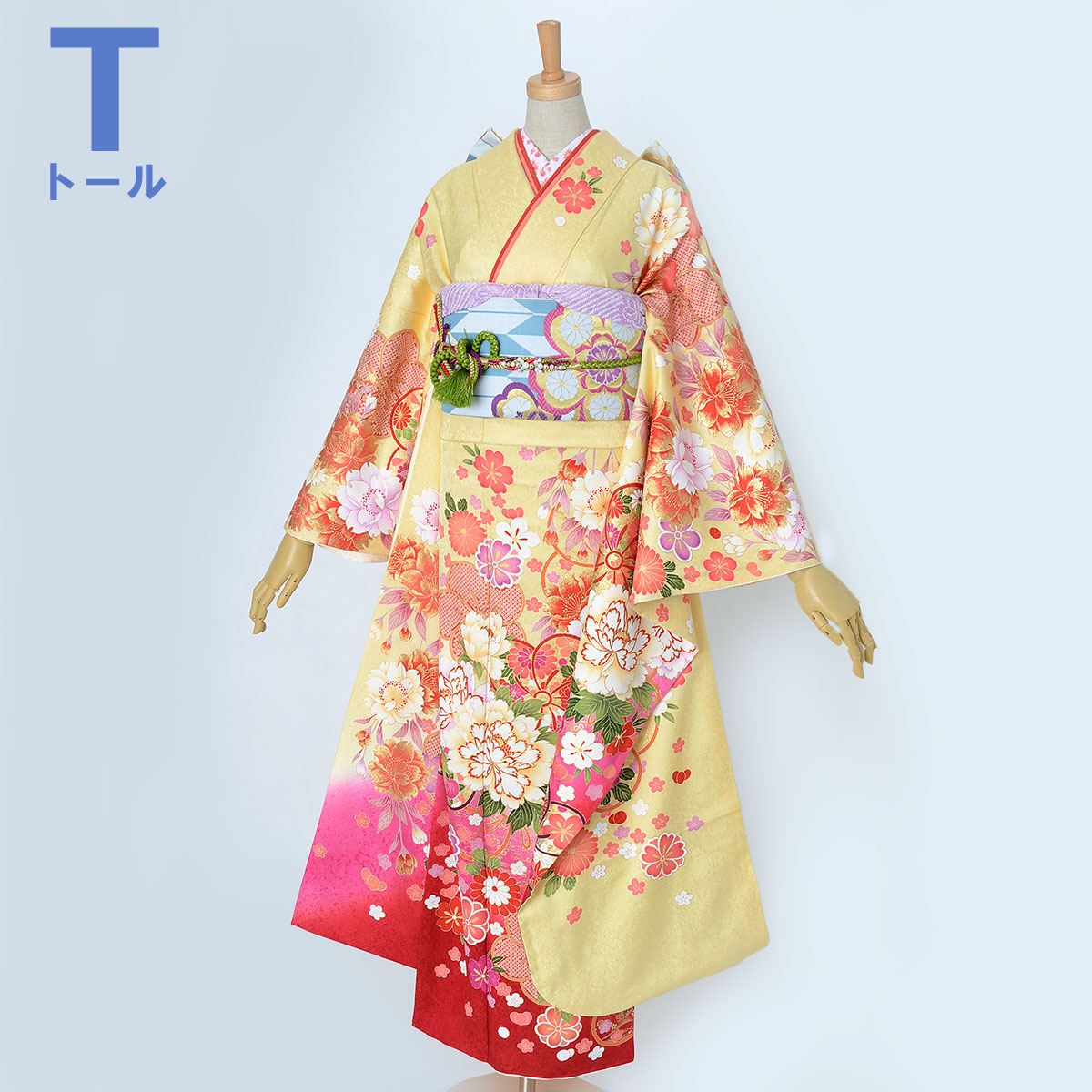 振袖：R1868 黄色 牡丹桜ねじ梅☆(絹)(R1548)│ 振袖レンタル │ 京都