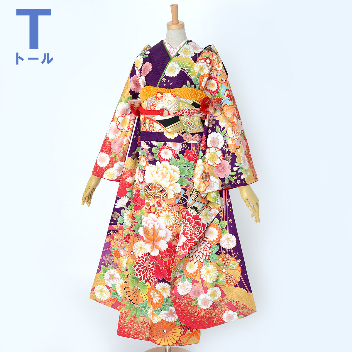 振袖:R1878 紫 雲取に花と宝尽くし☆(絹)(R1678)│ 振袖レンタル 振袖:R1878 紫 雲取に花と宝尽くし☆(絹)(R1678)│ 振袖レンタル