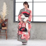 振袖：R1943 黒 総絞り 赤い菊│ 振袖レンタル │ 京都着物レンタル夢館