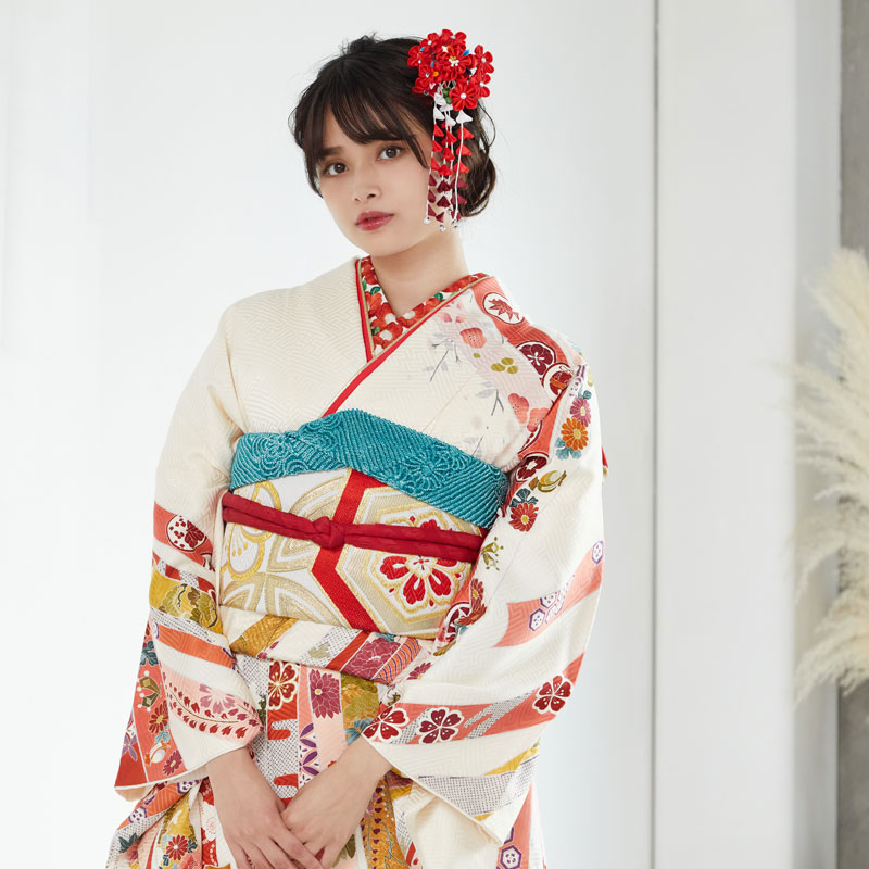 振袖：R1946 白 吉祥熨斗目に枝垂桜☆(宅)(R1425)│ 振袖レンタル