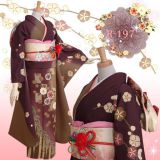 振袖：R197 【訳あり】茶色と紫 桜と笹模様☆(絹)│ 振袖レンタル