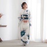 振袖単品YB14 振袖：R2035 Vサンク 白 牡丹に花々│ 振袖レンタル │ 京都着物