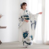 振袖：R2035 Vサンク 白 牡丹に花々│ 振袖レンタル │ 京都着物