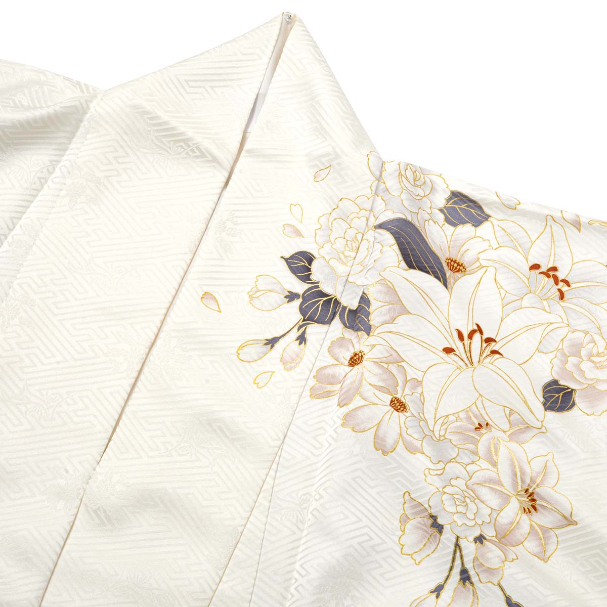 振袖袴： 東京レトロR2040白 百合に乱菊│ 袴レンタル │ 京都着物